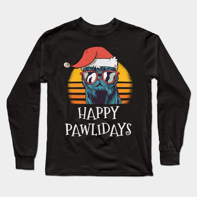 Happy Pawlidays Cat Christmas New Year Long Sleeve T-Shirt by funkyteesfunny